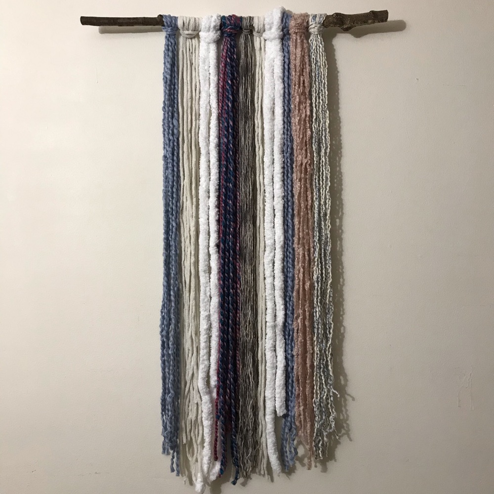 Muted Blues Birchwood 36” Yarn Hanging Tapestry